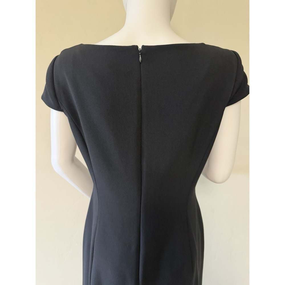 Tahari Arthur S. Levine Sheath Dress Asymmetrical Neck Pleated Black Size 8 - Picture 9 of 16